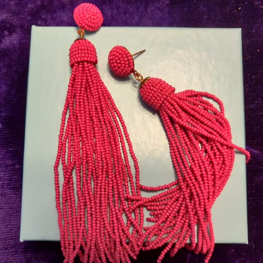 Long pink beaded earrings